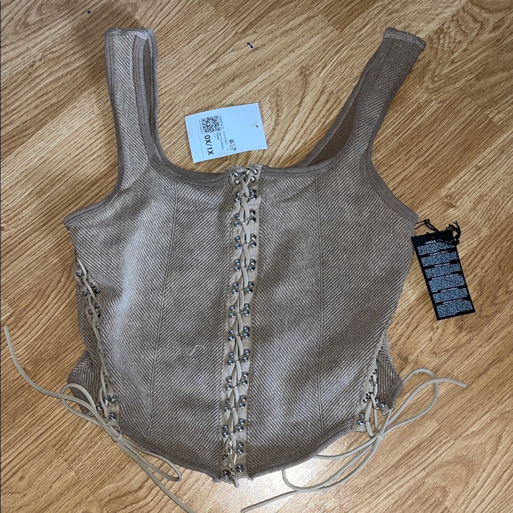 Forever 21 Tan Lace-Up Tank Top